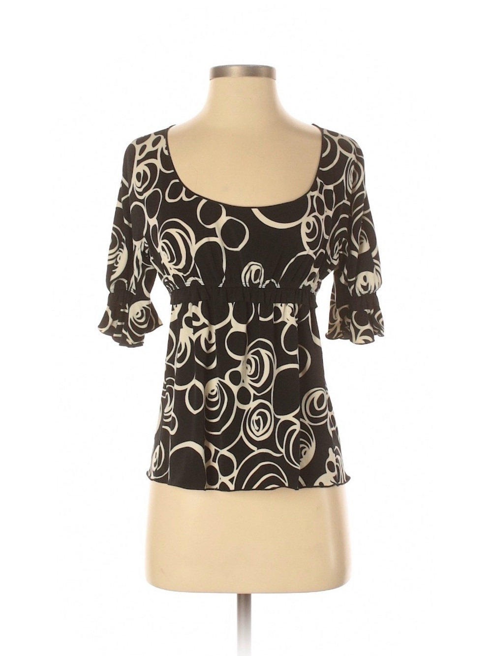 MAX STUDIO Black & Cream Scoop Neck Empire-Waist Top with Circular Pattern